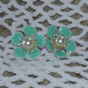 Flower pierced earrings tiffany Blue & pearl